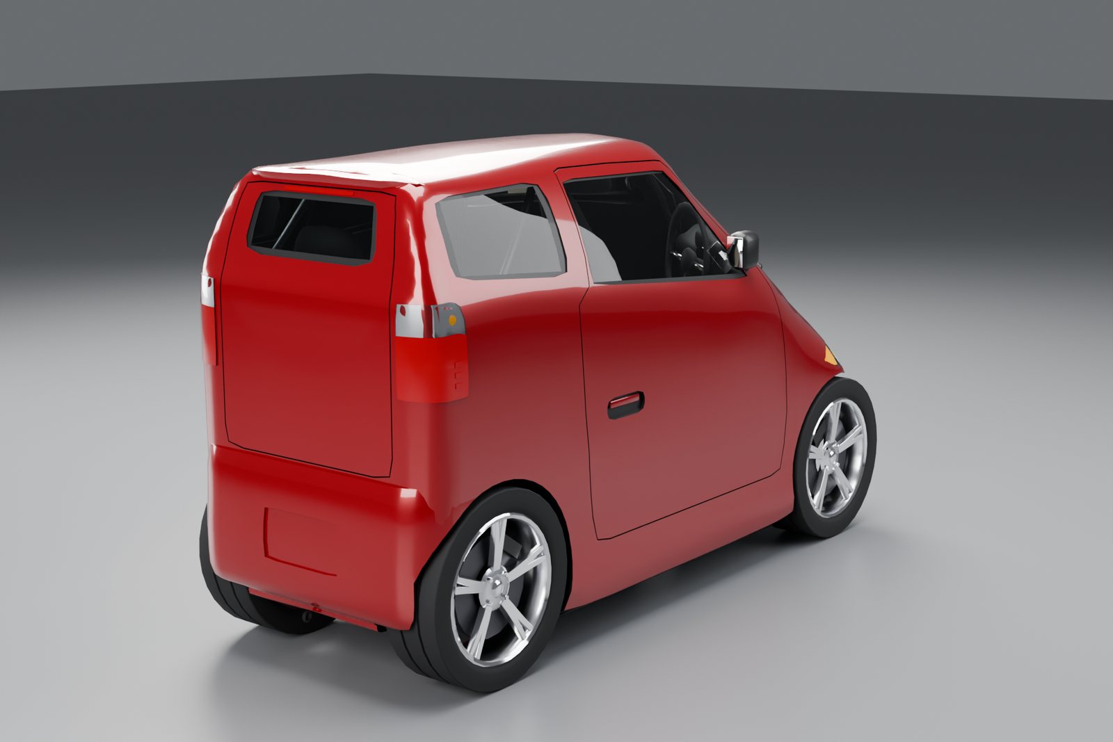 Rear view with the tall hatch and tail lamps